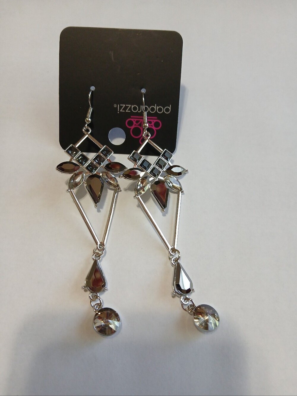 Paparazzi Silver-Tone Crystal Drop Earrings - Gray